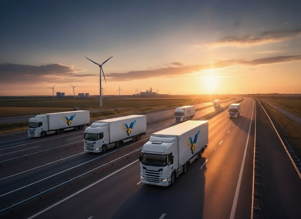 Road freight convoy on an inland corridor